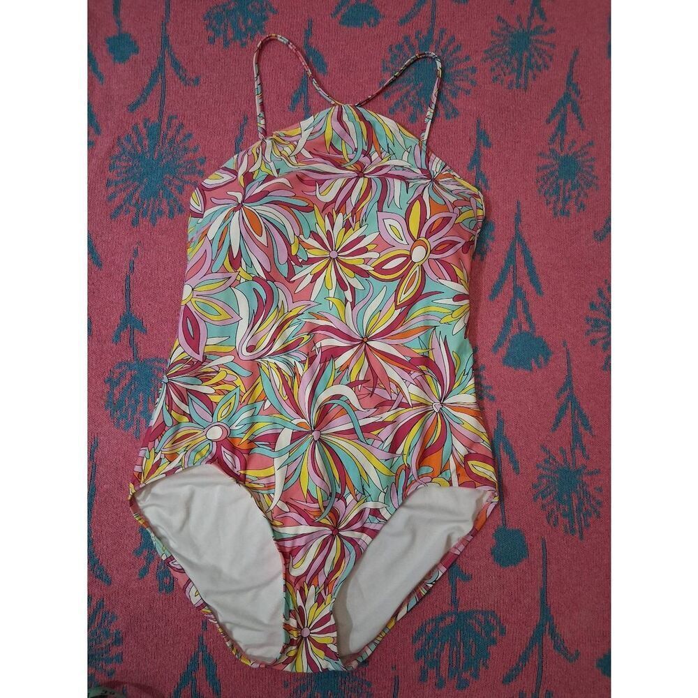 Kate spade womens xl pink blue swimsuit one piece bathing suit floral
